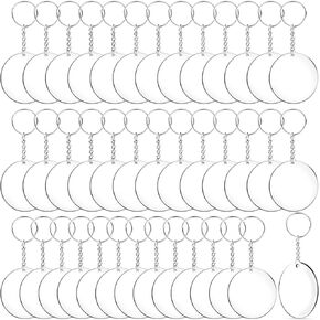Duufin 120 قطعة من سلسلة المفاتيح الأكريليك الفارغة مجموعة سلسلة مفاتيح أكريليك شفافة فارغة 2 بوصة من الأكريليك الفراغات المستديرة مع حلقات سلسلة مفاتيح لمشاريع الأعمال اليدوية والحرف اليدوية in Kuwait
