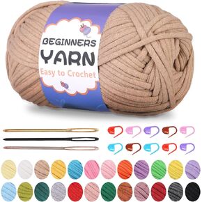 200g/7Oz Yarn for Crocheting, Crochet Yarn, Easy Yarn for Beginners with Easy-to-See Stitches, Stitch Marker, Big Eye Blunt Needle, Beginner Yarn for Crocheting (White)