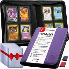 FORZAROCKET Top Loader Binder for Cards, Holds 252 Toploaders, 8 INCLUDED, Waterproof PU Leather, Ringless Double-Sided Pages, Archival Safe Pockets, Pleasurable Inner Lining (9 pocket, Jeans Black)