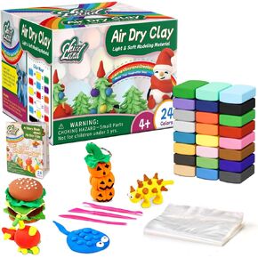 Chico Land Clay Kit - 24 Colors Air Dry Clay, Gift for Boys & Girls Age 4+ Year Old, DIY Model Modeling Clay kit for Kids, with Sculpting Tools, Storage Bags, Kids Art Crafts