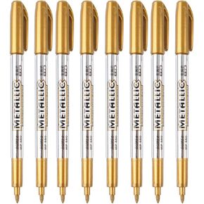 MYARTOOL Metallic Marker Pens, Gold Metallic Permanent Markers for Artist Illustration, Crafts, Gift Card Making, Scrapbooking, Fabric, DIY Photo Album, Value Set of 8