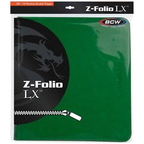 BCW Z-Folio LX Zipper Portfolio - Premium Black Leatherette 12-Pocket Playset Album - Secure Zipper - 480 Card Capacity - Card Collector's Dream - Card Organizer - Trading Card Storage