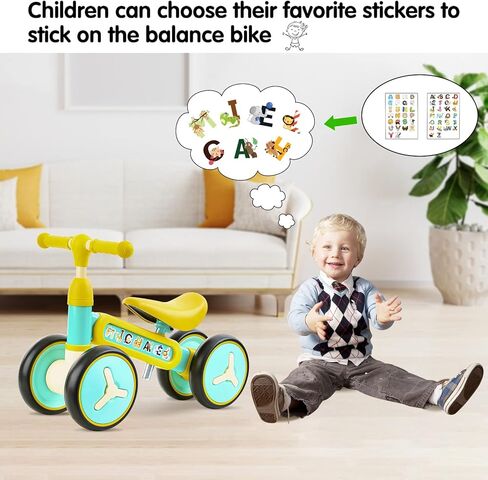 Mafudoxi Baby Balance Bike, Adjustable Toddler Bike for 1-3 Years Old Boys Girls, First Birthday Gifts for Kids - with 2 Stickers (Green) in Kuwait