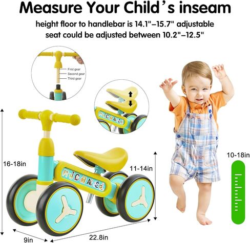Mafudoxi Baby Balance Bike, Adjustable Toddler Bike for 1-3 Years Old Boys Girls, First Birthday Gifts for Kids - with 2 Stickers (Green) in Kuwait