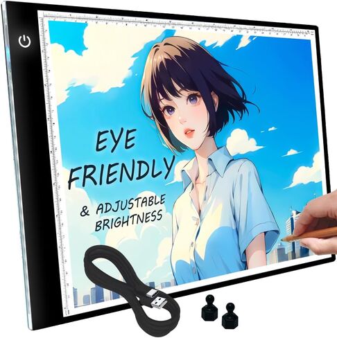 Santek Eye Friendly A3 Light Box, LED Tracing Light Pad with USB-C Cable & 2 Magnets | Ultra-Thin Adjustable Stepless Brightness Light Board for Diamond Painting, Weeding Vinyl, Art, Drawing in Kuwait