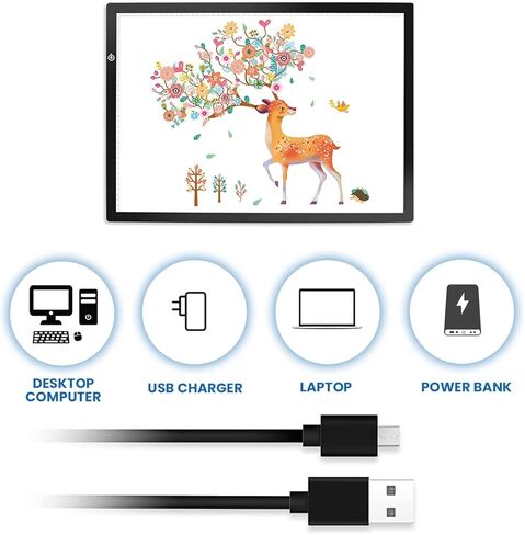 Santek Eye Friendly A3 Light Box, LED Tracing Light Pad with USB-C Cable & 2 Magnets | Ultra-Thin Adjustable Stepless Brightness Light Board for Diamond Painting, Weeding Vinyl, Art, Drawing in Kuwait