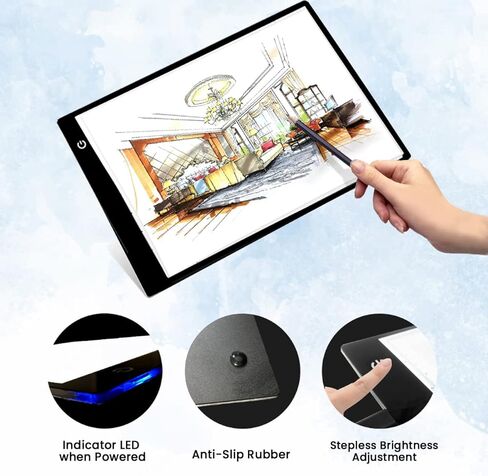 Santek Eye Friendly A3 Light Box, LED Tracing Light Pad with USB-C Cable & 2 Magnets | Ultra-Thin Adjustable Stepless Brightness Light Board for Diamond Painting, Weeding Vinyl, Art, Drawing in Kuwait