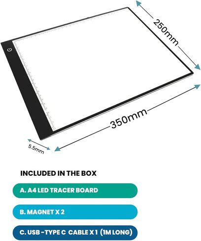 Santek Eye Friendly A3 Light Box, LED Tracing Light Pad with USB-C Cable & 2 Magnets | Ultra-Thin Adjustable Stepless Brightness Light Board for Diamond Painting, Weeding Vinyl, Art, Drawing in Kuwait