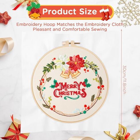 جنين مجموعة تطريز الكريسماس مكونة من 10 قطع مع أنماط وتعليمات للكريسماس، مجموعة خياطة متقاطعة للكريسماس، مجموعة تطريز للمبتدئين البالغين مع ابر قماشية حلقية وخيوط ملونة in Kuwait