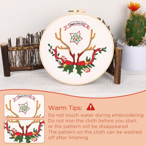 جنين مجموعة تطريز الكريسماس مكونة من 10 قطع مع أنماط وتعليمات للكريسماس، مجموعة خياطة متقاطعة للكريسماس، مجموعة تطريز للمبتدئين البالغين مع ابر قماشية حلقية وخيوط ملونة in Kuwait