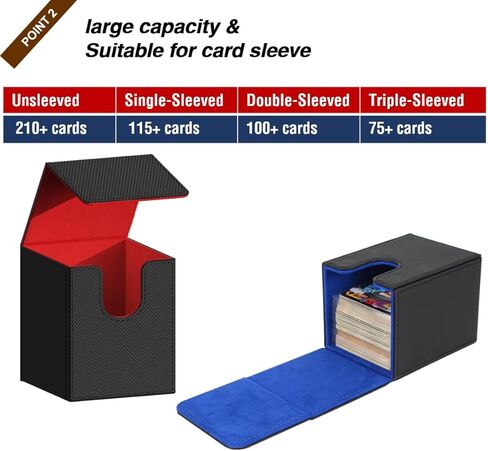 Mtg Deck Box,Card Deck Box,Large Deck Case,Card Storage, Deck Card Box,cardboard box,commander deck box, card deck box,trading card box,Leather Large Size Fit 550 Plus Sleeved Cards Compatible with board game TCG CCG (Black＆Blue) in Kuwait