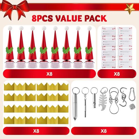 JOYIN 8 PCS Christmas No Snap Party Table Favors, Xmas Non Snap Party Supplies Gift With Party Hat, Jokes & Silver Hanging Decorations for Kids Christmas Parties Dinners and Holidays in Kuwait