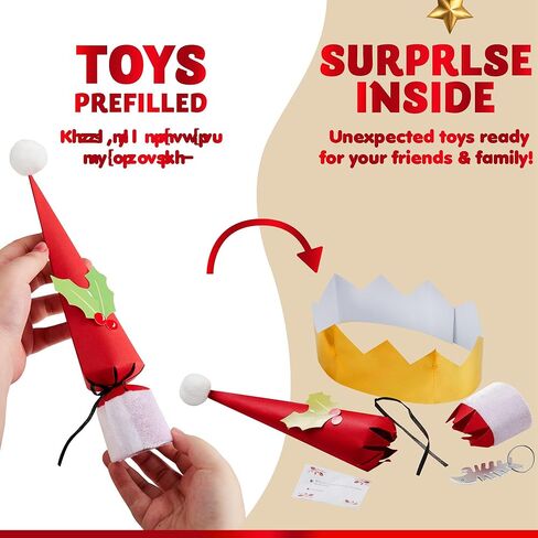 JOYIN 8 PCS Christmas No Snap Party Table Favors, Xmas Non Snap Party Supplies Gift With Party Hat, Jokes & Silver Hanging Decorations for Kids Christmas Parties Dinners and Holidays in Kuwait