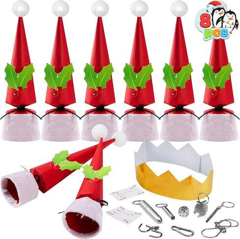 JOYIN 8 PCS Christmas No Snap Party Table Favors, Xmas Non Snap Party Supplies Gift With Party Hat, Jokes & Silver Hanging Decorations for Kids Christmas Parties Dinners and Holidays in Kuwait