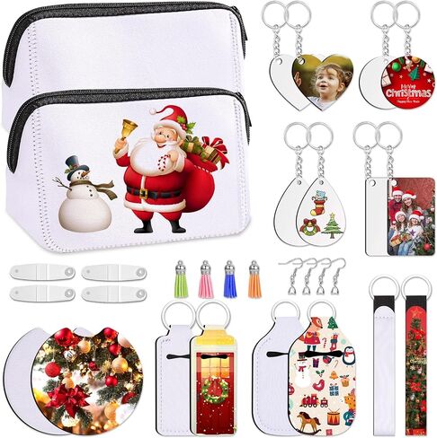 Sublimation Blanks Products Set, Sublimation Starter Kit Including DIY Blank Makeup Bag, Coaster, Keychain, Earring, Blank Lipstick Holder, Sublimation Lanyard Blank for Sublimation Transfer Heat Tran in Kuwait