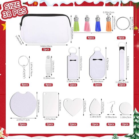 Sublimation Blanks Products Set, Sublimation Starter Kit Including DIY Blank Makeup Bag, Coaster, Keychain, Earring, Blank Lipstick Holder, Sublimation Lanyard Blank for Sublimation Transfer Heat Tran in Kuwait