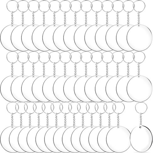 Duufin 120 قطعة من سلسلة المفاتيح الأكريليك الفارغة مجموعة سلسلة مفاتيح أكريليك شفافة فارغة 2 بوصة من الأكريليك الفراغات المستديرة مع حلقات سلسلة مفاتيح لمشاريع الأعمال اليدوية والحرف اليدوية in Kuwait