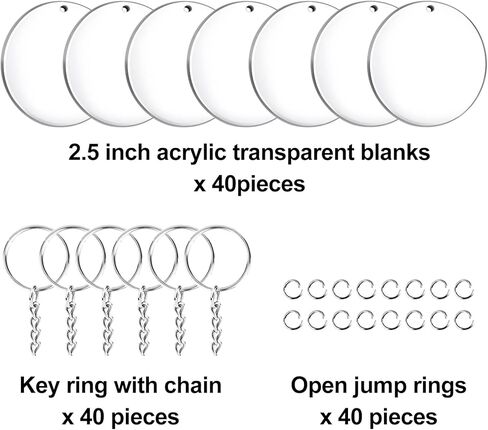 Duufin 120 قطعة من سلسلة المفاتيح الأكريليك الفارغة مجموعة سلسلة مفاتيح أكريليك شفافة فارغة 2 بوصة من الأكريليك الفراغات المستديرة مع حلقات سلسلة مفاتيح لمشاريع الأعمال اليدوية والحرف اليدوية in Kuwait