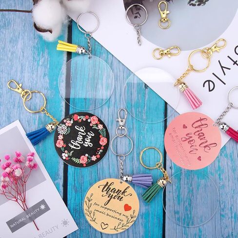 Duufin 120 قطعة من سلسلة المفاتيح الأكريليك الفارغة مجموعة سلسلة مفاتيح أكريليك شفافة فارغة 2 بوصة من الأكريليك الفراغات المستديرة مع حلقات سلسلة مفاتيح لمشاريع الأعمال اليدوية والحرف اليدوية in Kuwait