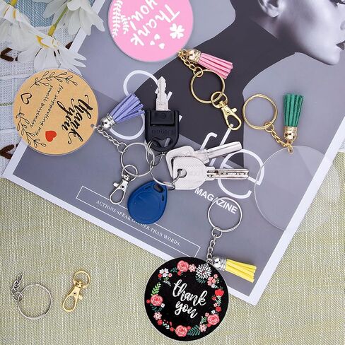 Duufin 120 قطعة من سلسلة المفاتيح الأكريليك الفارغة مجموعة سلسلة مفاتيح أكريليك شفافة فارغة 2 بوصة من الأكريليك الفراغات المستديرة مع حلقات سلسلة مفاتيح لمشاريع الأعمال اليدوية والحرف اليدوية in Kuwait