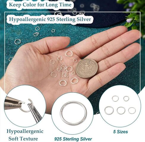 KISSITTY 100pcs 925 Sterling Silver Open Jump Rings 4mm 5mm 6mm 7mm 8mm Silver Round Rings Connectors Assorted Jump Rings for Adults DIY Earrings Bracelets Necklaces Jewelry Making in Kuwait