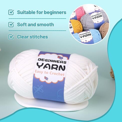 200g/7Oz Yarn for Crocheting, Crochet Yarn, Easy Yarn for Beginners with Easy-to-See Stitches, Stitch Marker, Big Eye Blunt Needle, Beginner Yarn for Crocheting (White) in Kuwait