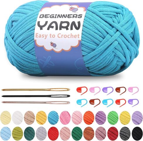 200g/7Oz Yarn for Crocheting, Crochet Yarn, Easy Yarn for Beginners with Easy-to-See Stitches, Stitch Marker, Big Eye Blunt Needle, Beginner Yarn for Crocheting (White) in Kuwait