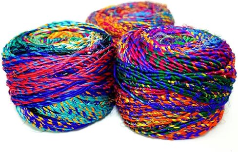 Revolution Fibers Recycled Sari Silk Yarn, Multi-Color Pure Silk Yarn, Made from Handspun Used Sari Fabric Ribbon Scraps, Rainbow Yarn for Knitting, Weaving & Crocheting 100 Grams per Ball (1-Ball) in Saudi Arabia