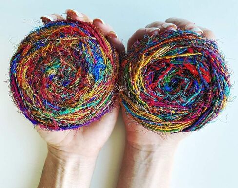 Revolution Fibers Recycled Sari Silk Yarn, Multi-Color Pure Silk Yarn, Made from Handspun Used Sari Fabric Ribbon Scraps, Rainbow Yarn for Knitting, Weaving & Crocheting 100 Grams per Ball (1-Ball) in Saudi Arabia