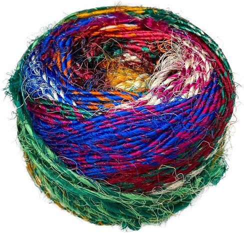 Revolution Fibers Recycled Sari Silk Yarn, Multi-Color Pure Silk Yarn, Made from Handspun Used Sari Fabric Ribbon Scraps, Rainbow Yarn for Knitting, Weaving & Crocheting 100 Grams per Ball (1-Ball) in Saudi Arabia