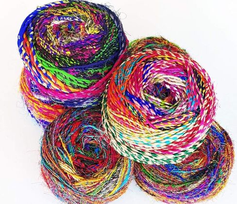 Revolution Fibers Recycled Sari Silk Yarn, Multi-Color Pure Silk Yarn, Made from Handspun Used Sari Fabric Ribbon Scraps, Rainbow Yarn for Knitting, Weaving & Crocheting 100 Grams per Ball (1-Ball) in Saudi Arabia