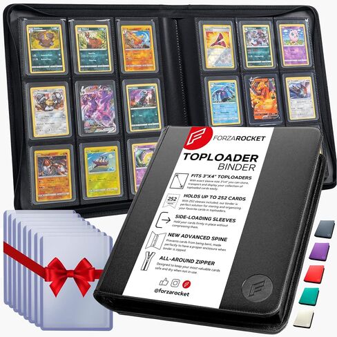 Forzarocket 324 Toploader Binder | 9-Pocket Zippered Ringless Album for TCG & Sports Cards | PU Leather Side-Load Storage in Kuwait