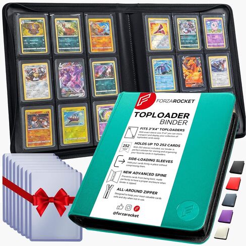 Forzarocket 324 Toploader Binder | 9-Pocket Zippered Ringless Album for TCG & Sports Cards | PU Leather Side-Load Storage in Kuwait
