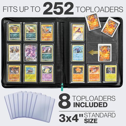 Forzarocket 324 Toploader Binder | 9-Pocket Zippered Ringless Album for TCG & Sports Cards | PU Leather Side-Load Storage in Kuwait
