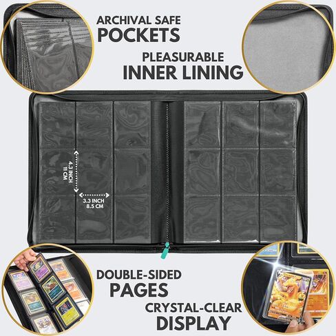 Forzarocket 324 Toploader Binder | 9-Pocket Zippered Ringless Album for TCG & Sports Cards | PU Leather Side-Load Storage in Kuwait