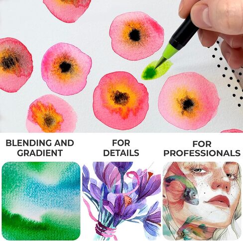 Artist Watercolor Brush Pens Set of 26 Vibrant Markers with Bonus 1 Water Brush Pen 25 Colors Flexible Nylon Tips Paper Pad & Carry Case Non-Toxic Safe & Fun Watercolors in Kuwait