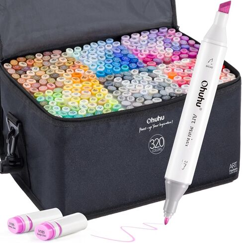 Ohuhu Alcohol Markers 320 Colors - Chisel & Fine Double Tipped Art Markers for Artists Adults Coloring Drawing Sketching Illustration - Alcohol-based Refillable Ink in Saudi Arabia