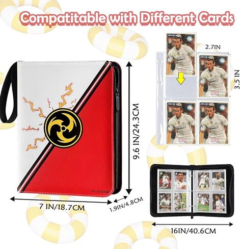 حافظة بطاقات بأربعة جيوب - حامل بطاقات تجارية يحتوي على 448 جيبًا مع 3 حلقات على شكل حرف D تحمل 56 أكمام قابلة للإزالة، مجموعة بطاقات ألبوم بطاقات التجميع للألعاب والبيسبول in Kuwait