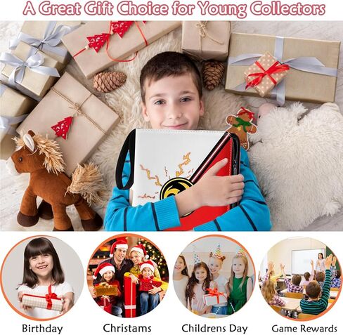 حافظة بطاقات بأربعة جيوب - حامل بطاقات تجارية يحتوي على 448 جيبًا مع 3 حلقات على شكل حرف D تحمل 56 أكمام قابلة للإزالة، مجموعة بطاقات ألبوم بطاقات التجميع للألعاب والبيسبول in Kuwait