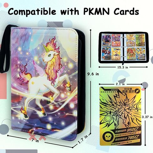 حافظة بطاقات، حافظة بطاقات بيمبر ذات 4 جيوب، حامل بطاقات بسحاب، حقيبة حمل مع 55 ورقة ممتازة (يونيكورن، 4 جيوب) in Kuwait