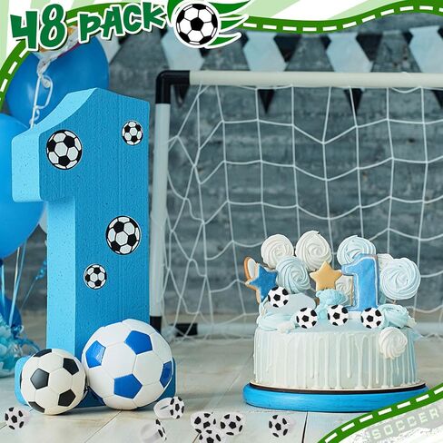 Barydat 48 Pcs Soccer Cupcake Topper Soccer Rings Sports Party Decorations Cupcake Rings for Boys Kids Birthday Sports Ball Game Theme Party Supplies Favors Decorations Gifts in Saudi Arabia