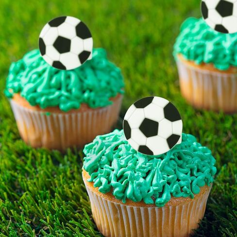 Barydat 48 Pcs Soccer Cupcake Topper Soccer Rings Sports Party Decorations Cupcake Rings for Boys Kids Birthday Sports Ball Game Theme Party Supplies Favors Decorations Gifts in Saudi Arabia