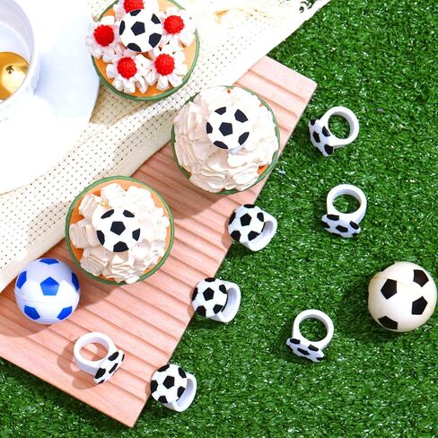 Barydat 48 Pcs Soccer Cupcake Topper Soccer Rings Sports Party Decorations Cupcake Rings for Boys Kids Birthday Sports Ball Game Theme Party Supplies Favors Decorations Gifts in Saudi Arabia