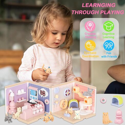 مجموعة اللعب التظاهرية للقطط والكلاب من TQQFUN للأطفال، 50 قطعة من ألعاب تماثيل الحيوانات الأليفة، لعبة مونتيسوري لبناء جذع الحيوانات الأليفة للأطفال الصغار، شقة للقطط للأولاد والبنات in Kuwait