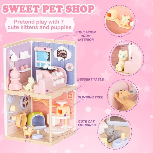 مجموعة اللعب التظاهرية للقطط والكلاب من TQQFUN للأطفال، 50 قطعة من ألعاب تماثيل الحيوانات الأليفة، لعبة مونتيسوري لبناء جذع الحيوانات الأليفة للأطفال الصغار، شقة للقطط للأولاد والبنات in Kuwait