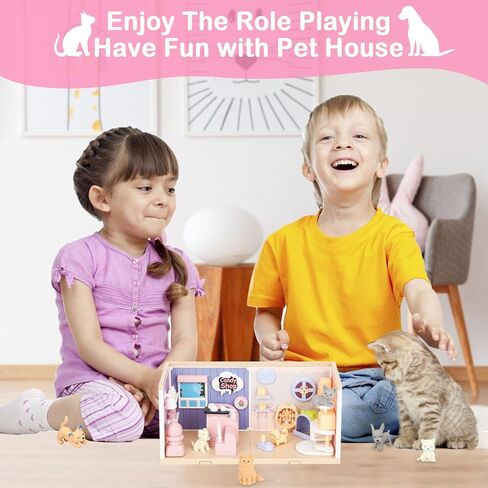 مجموعة اللعب التظاهرية للقطط والكلاب من TQQFUN للأطفال، 50 قطعة من ألعاب تماثيل الحيوانات الأليفة، لعبة مونتيسوري لبناء جذع الحيوانات الأليفة للأطفال الصغار، شقة للقطط للأولاد والبنات in Kuwait