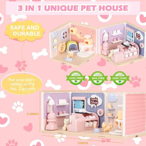 مجموعة اللعب التظاهرية للقطط والكلاب من TQQFUN للأطفال، 50 قطعة من ألعاب تماثيل الحيوانات الأليفة، لعبة مونتيسوري لبناء جذع الحيوانات الأليفة للأطفال الصغار، شقة للقطط للأولاد والبنات in Kuwait