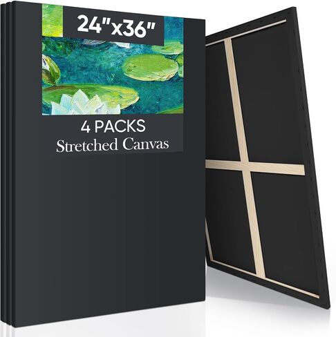 Ctosree 4 Pack Large Stretched Canvases for Painting Black 24 x 36 Inches Primed 100% Cotton Blank Canvas Boards for Acrylic Pouring Oil Watercolor Paints in Saudi Arabia