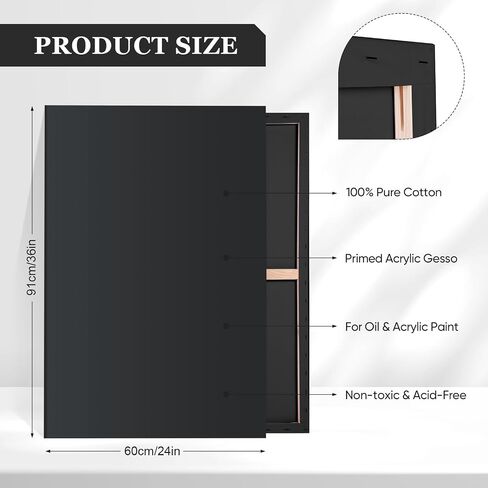 Ctosree 4 Pack Large Stretched Canvases for Painting Black 24 x 36 Inches Primed 100% Cotton Blank Canvas Boards for Acrylic Pouring Oil Watercolor Paints in Saudi Arabia