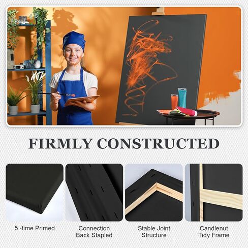 Ctosree 4 Pack Large Stretched Canvases for Painting Black 24 x 36 Inches Primed 100% Cotton Blank Canvas Boards for Acrylic Pouring Oil Watercolor Paints in Saudi Arabia